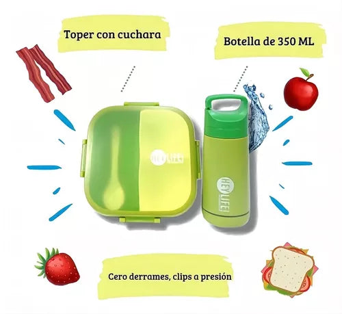 Set Lunch Box Hermético 3 Compartimentos Vaso Cuchara